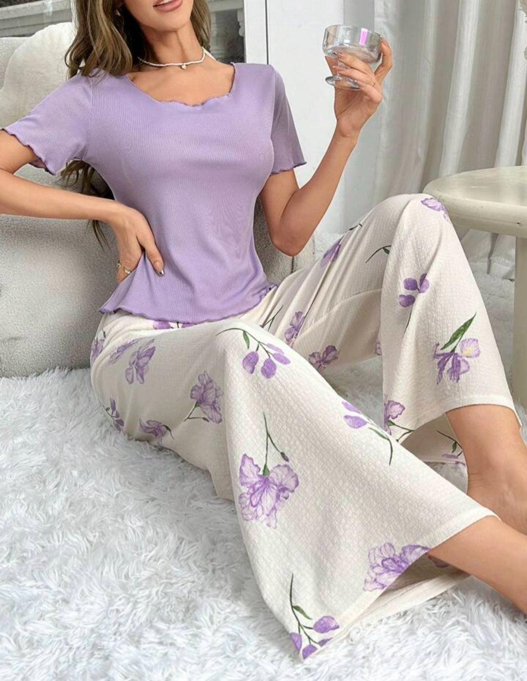 بيجامة قطن لافندر